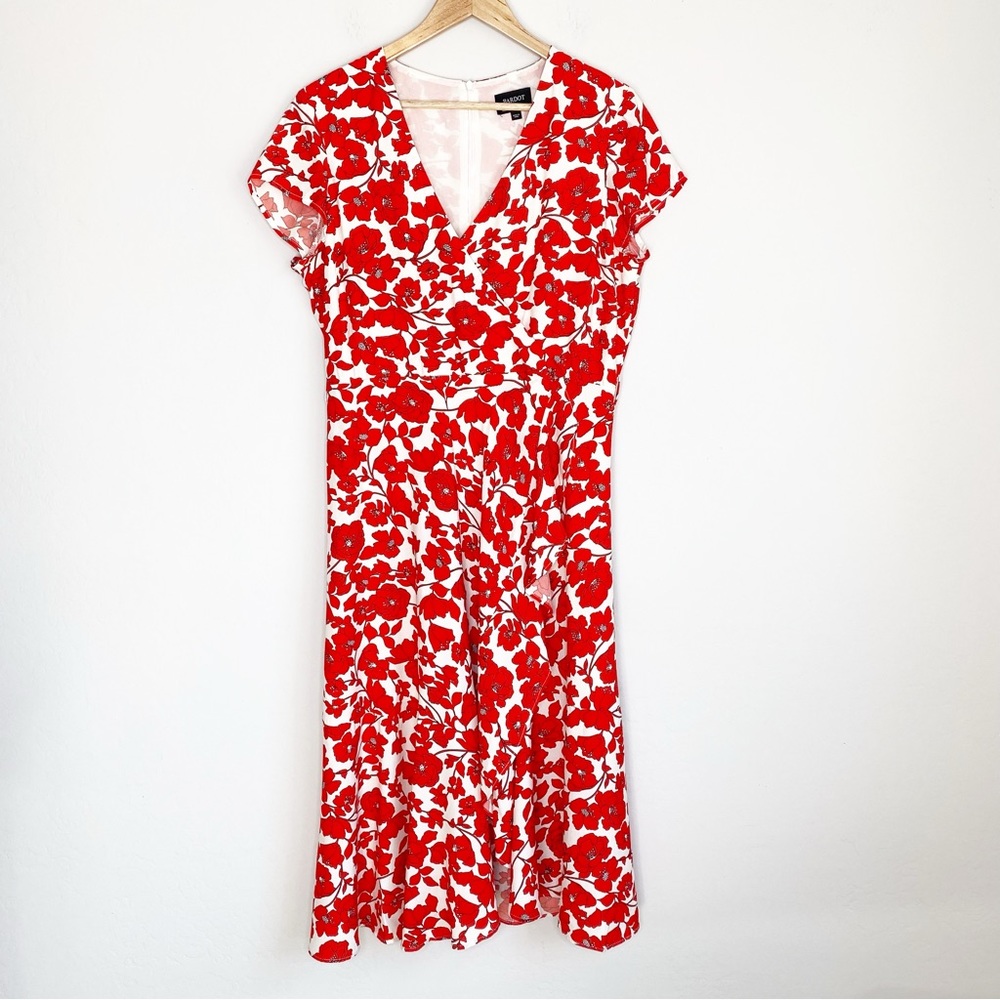 Bardot Fiesta Red Floral Faux Wrap Midi Dress Size 10 - Picture 2 of 15